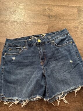 Seven7 Dark Blue Denim Shorts with Gold Logo Accent
